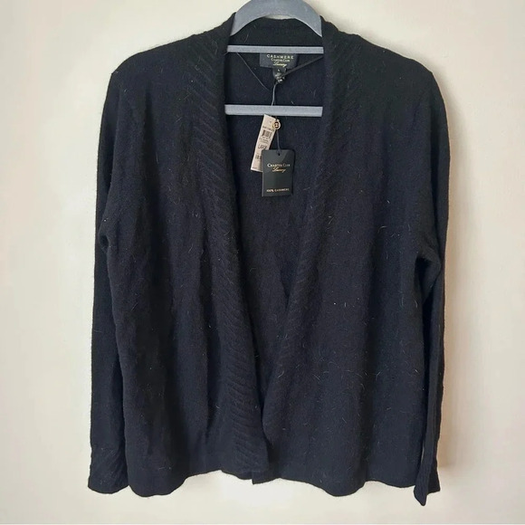 NWT Charter Club Luxury Black Cashmere Open Front Cardigan Women’s Size Large - Picture 2 of 7